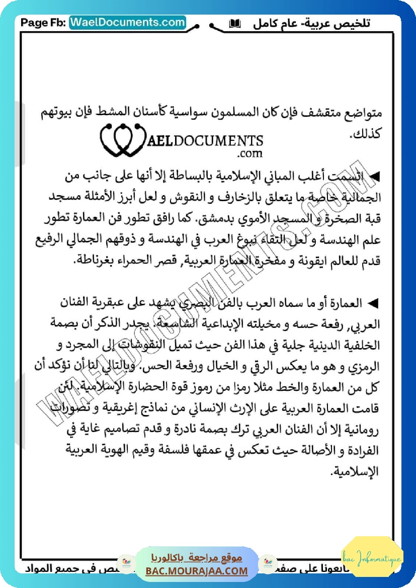 تلخيص عربية عام كامل