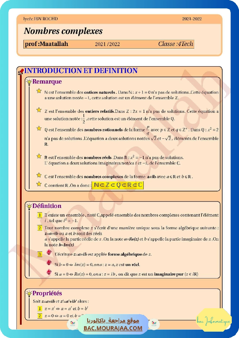 resume nombre complexe