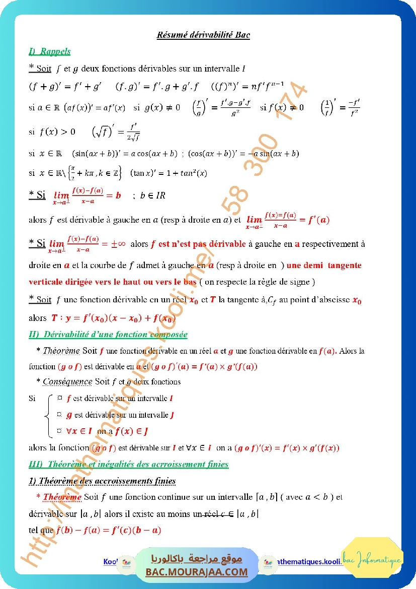 resume derivabilite