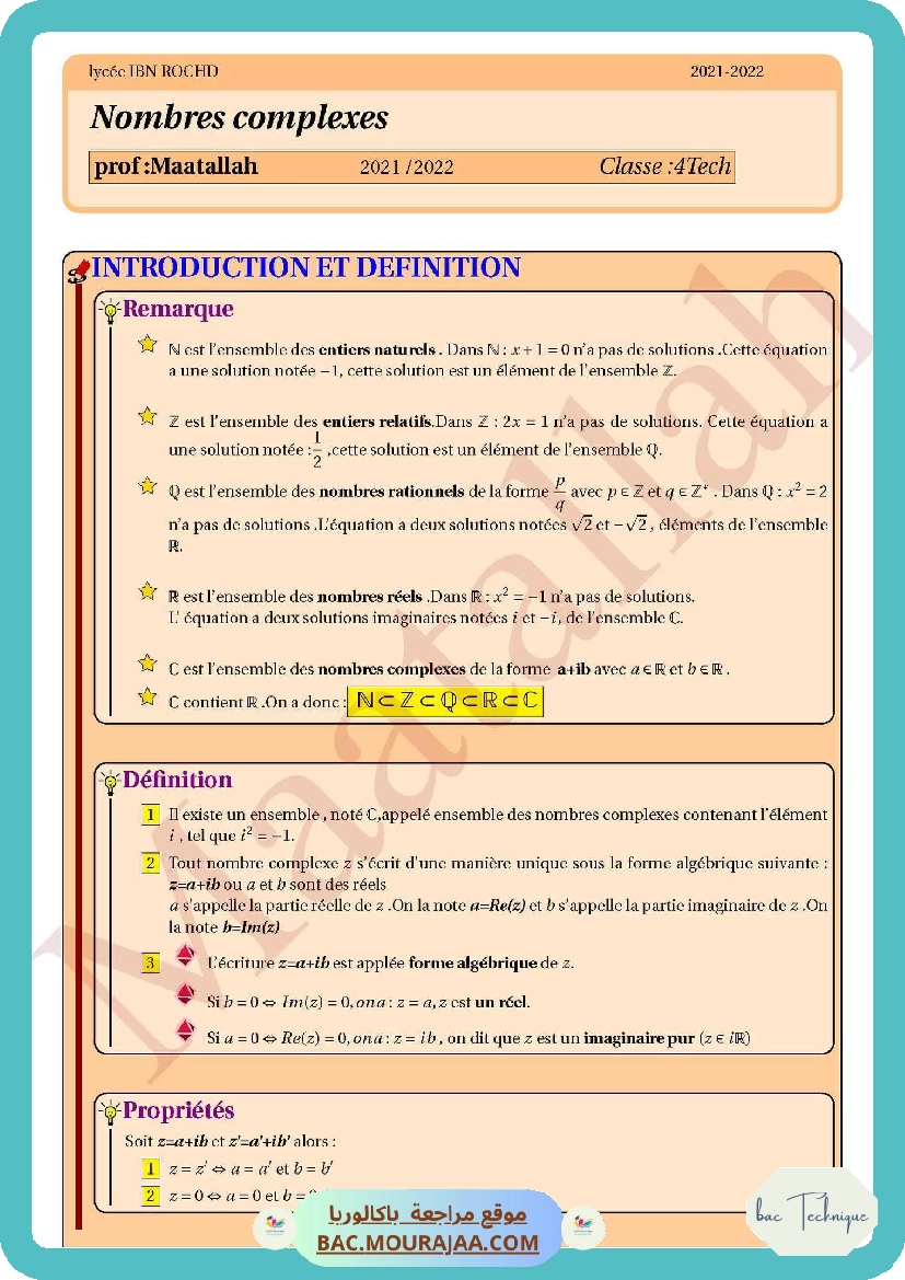 resume nombre complexe
