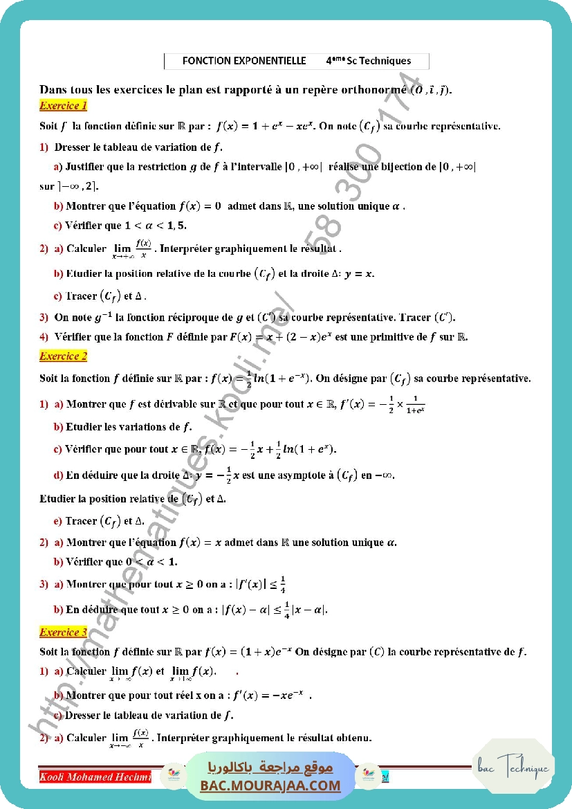 fonction exponentielle corrige