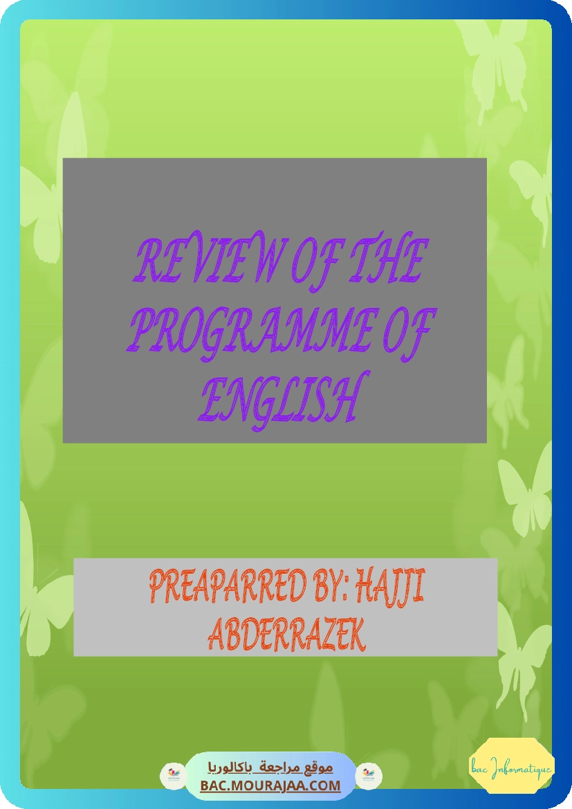 Cours-Anglais summary of the program