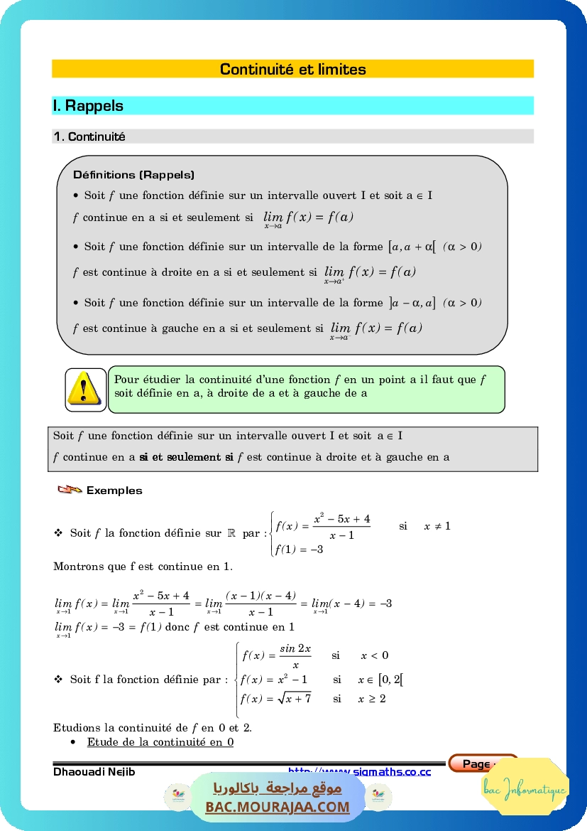Cours Math Continuite et limites Bac Math Mr Dhaouadi Nejib www.sigmaths