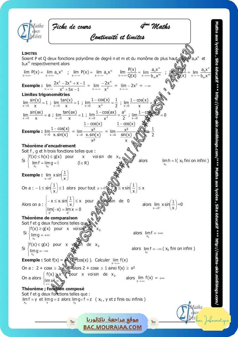 continuite et limite-fiche et series