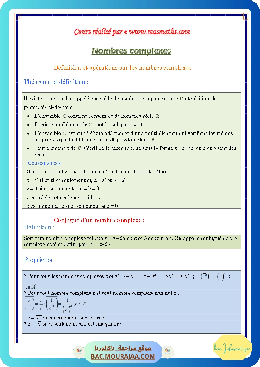Cours Math Nombres complexes Bac Math Mr Masmoudi Radhouane www.masmaths