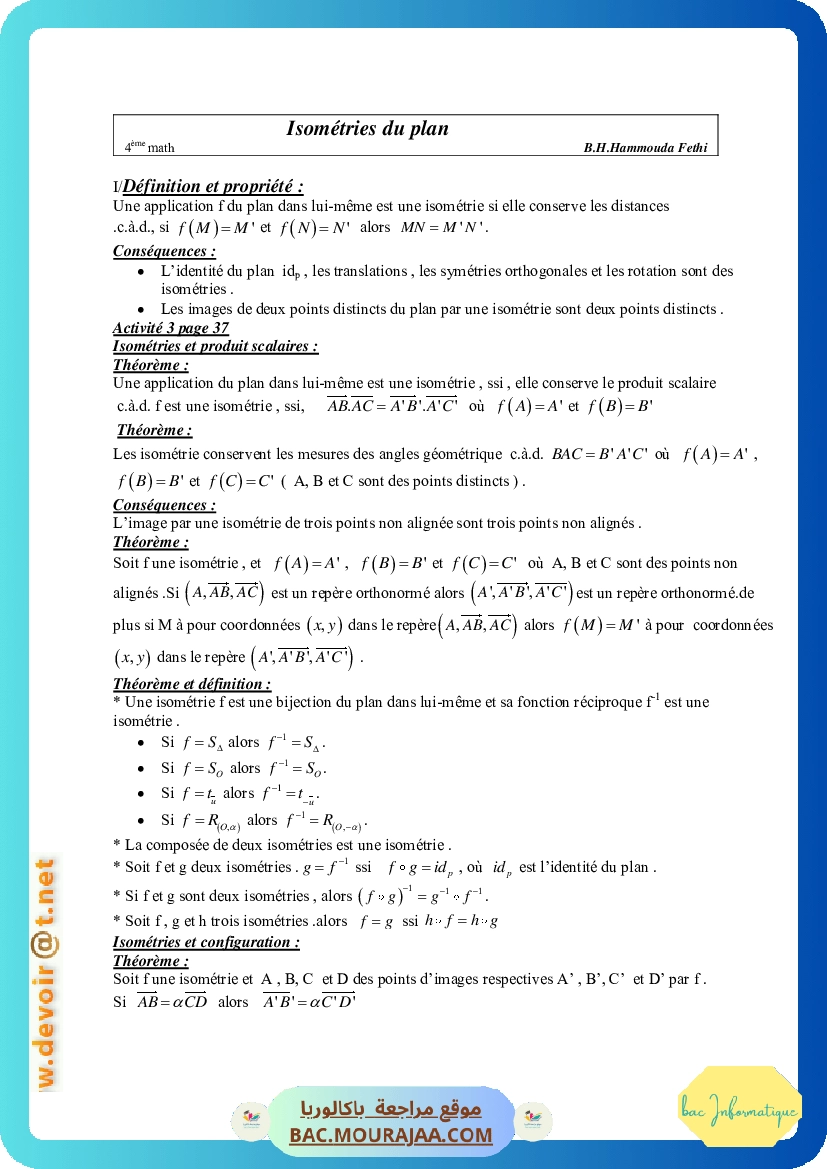 Cours Math Isometries du plan