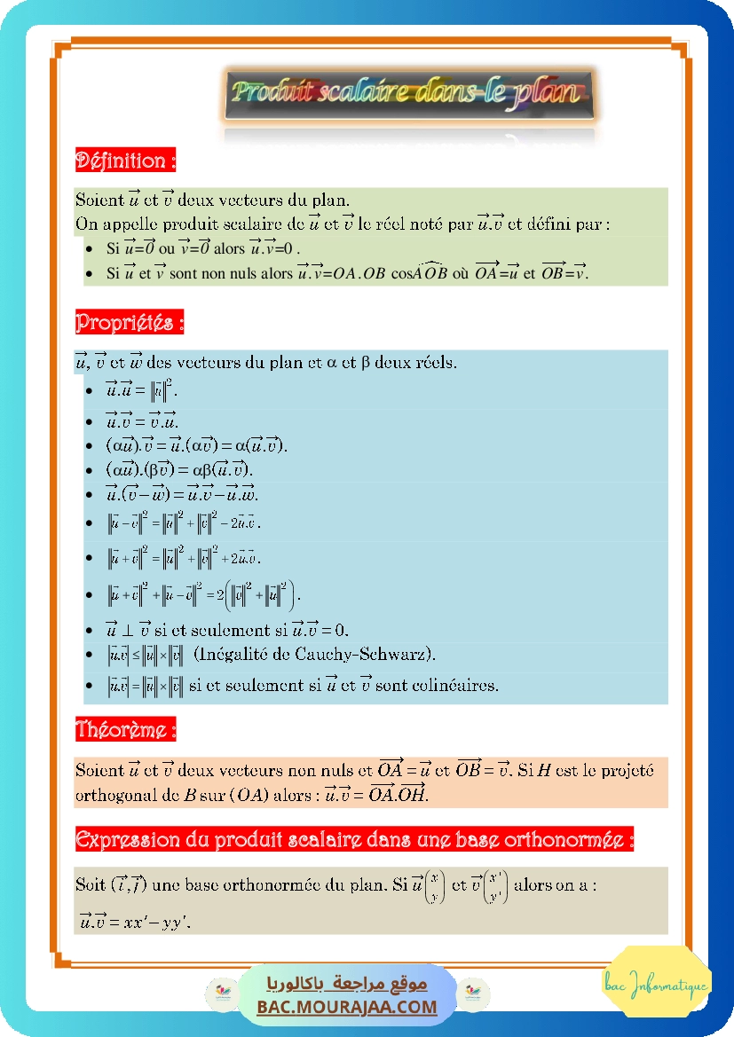 Cours Math Produit scalaire dans le plan Bac Math Mr Masmoudi Radhouane 