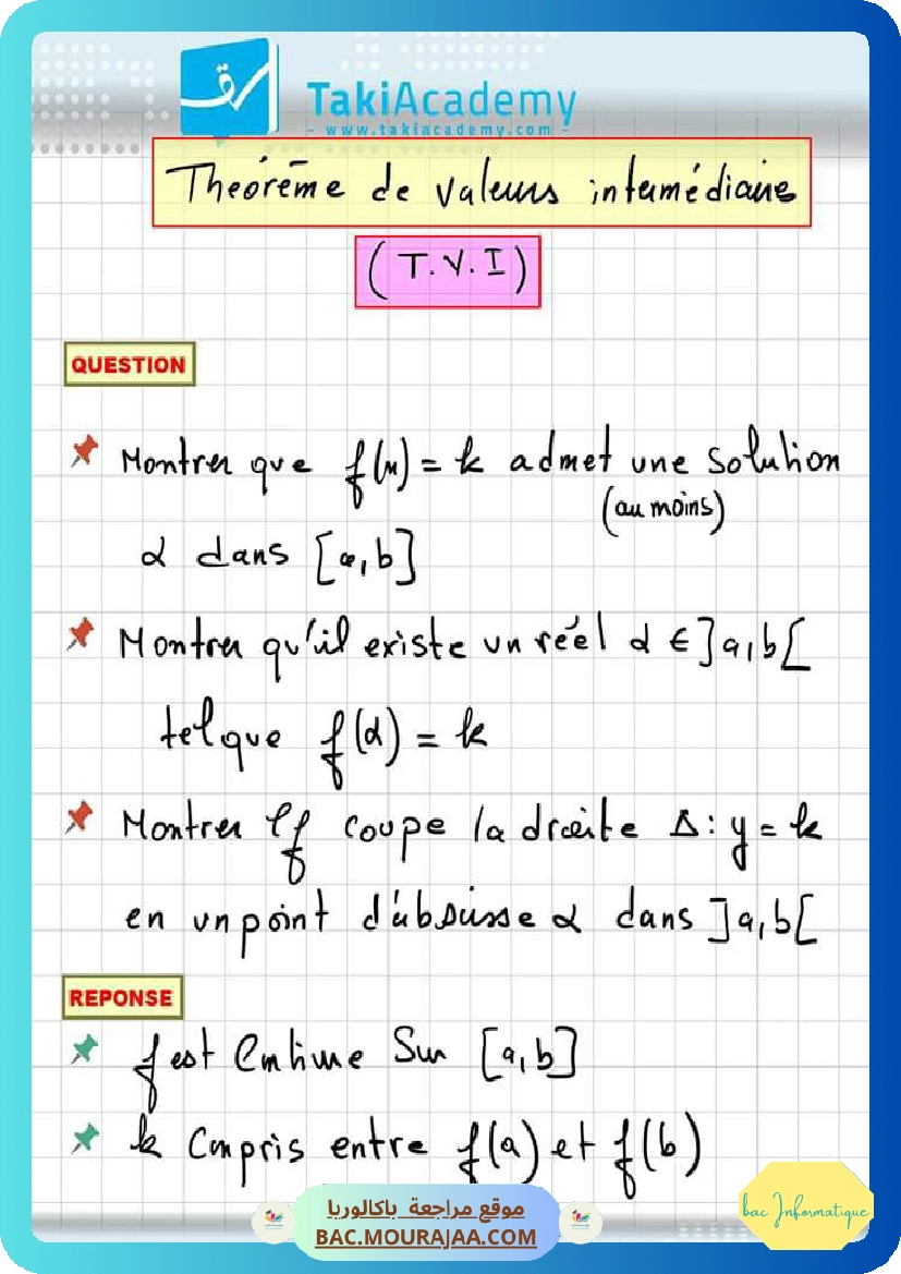 theoreme de valeur intermediaire