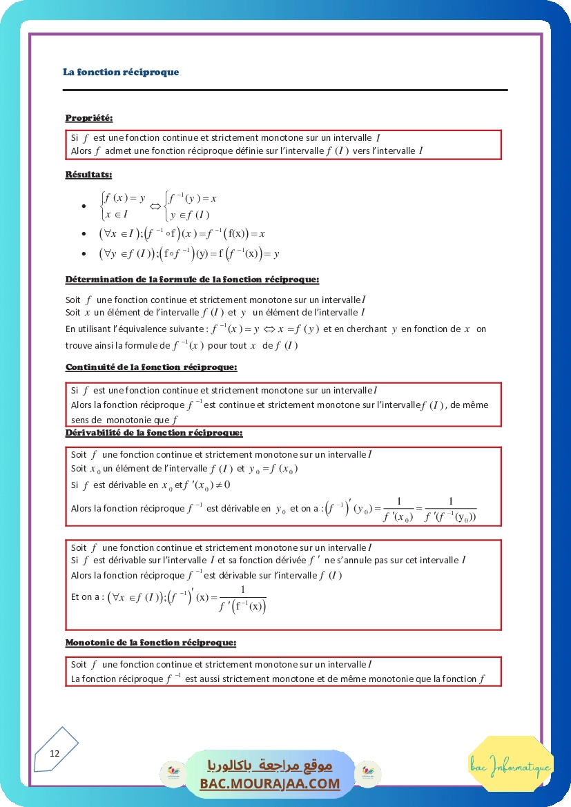 La fonction reciproque-resume