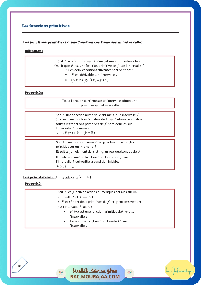 Les fonctions primitives-resume