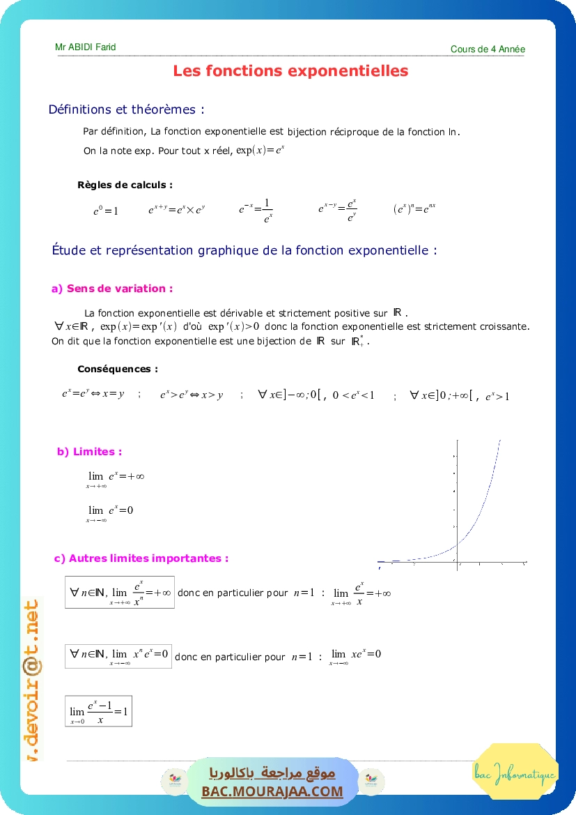 Cours Math Fonctions exponentielles Bac Math Mr Abidi Farid