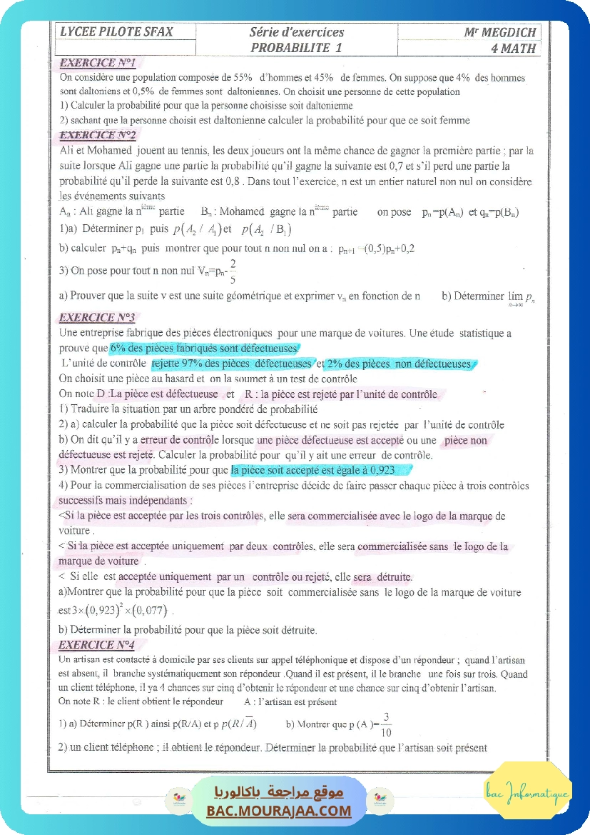 Deux series de probabilite
