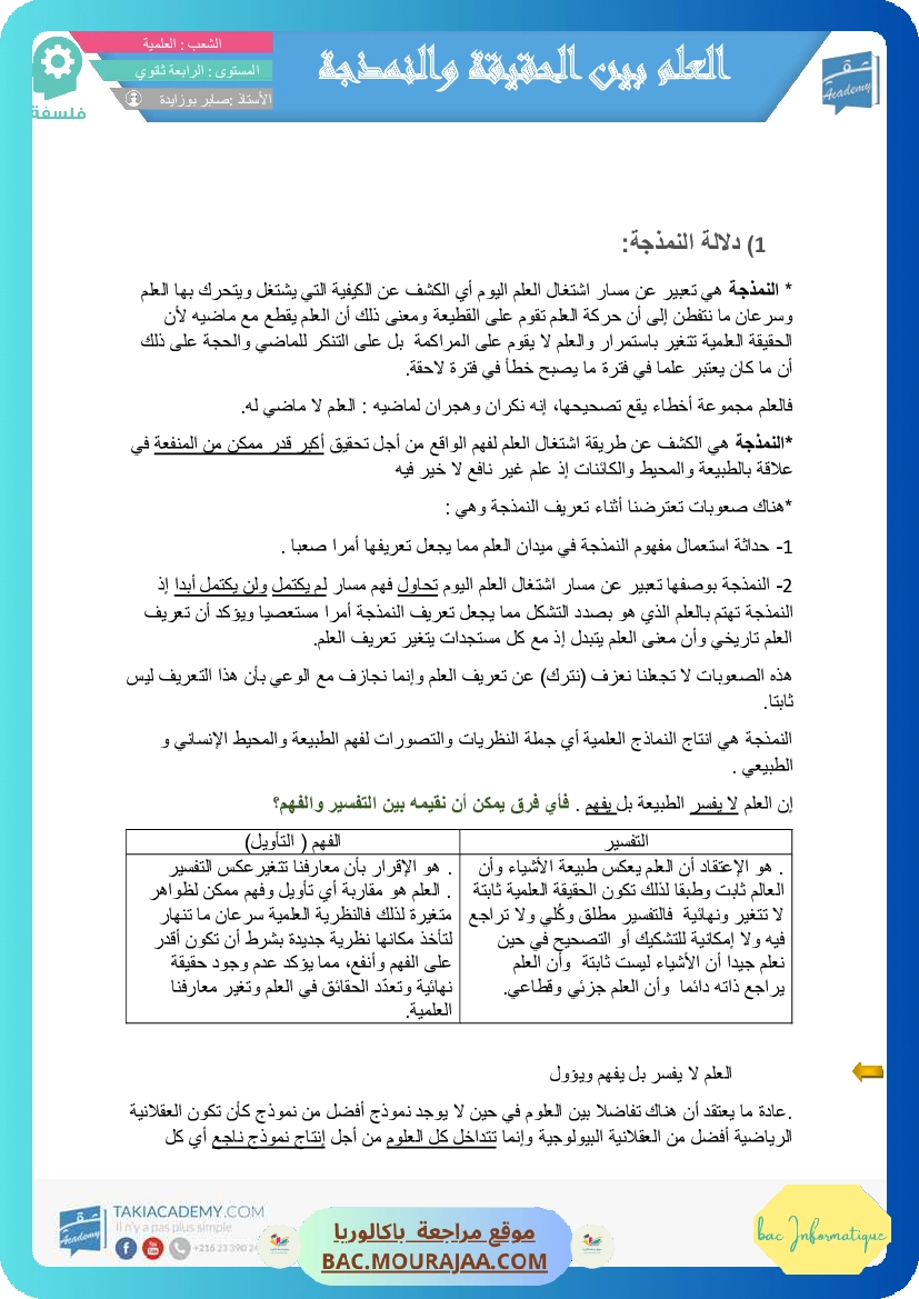 العلم بين الحقيقة و النمذجة