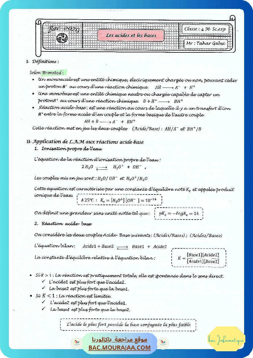 Cours Ch 4 Les acides et les bases