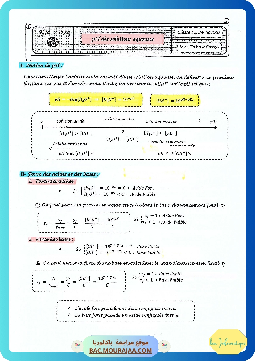 Cours Ch 5 pH des solutions acqeuses