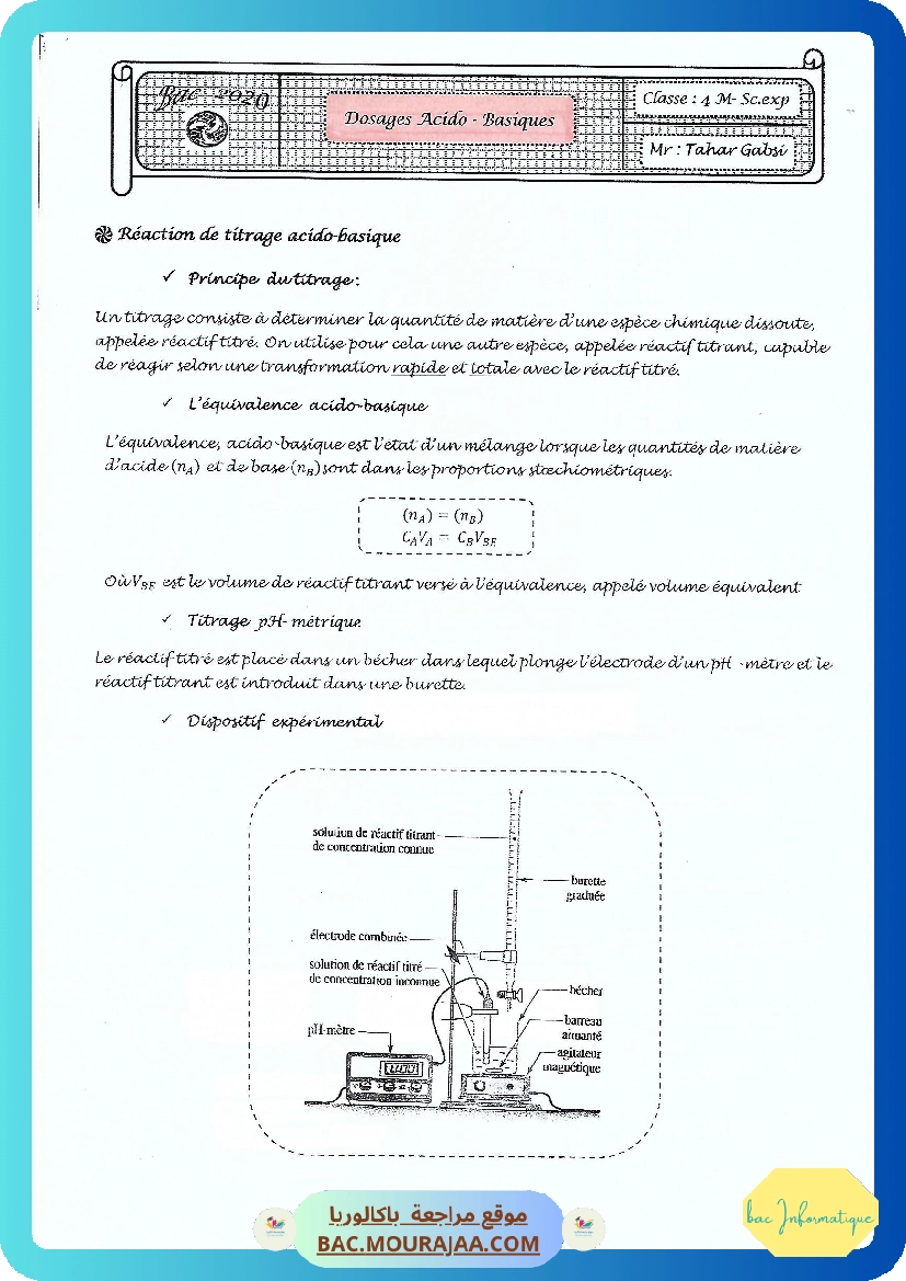 Cours Ch 6 Dosage acido-basique