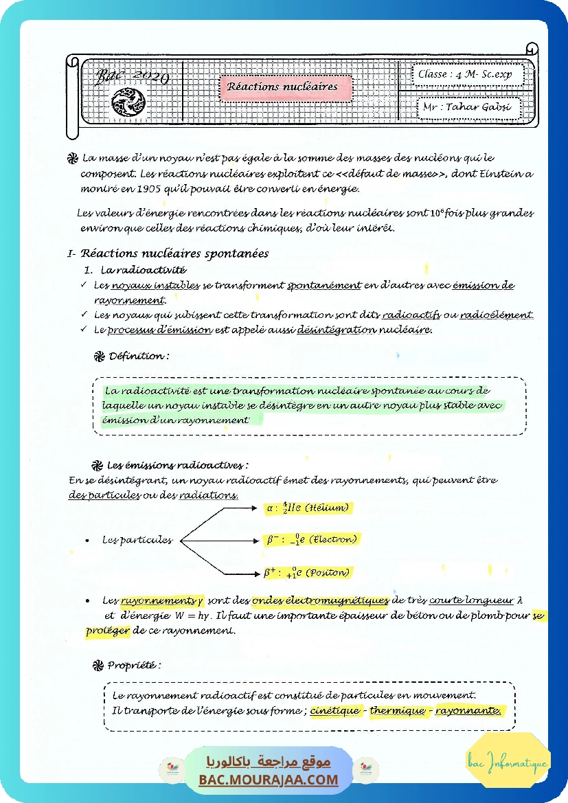 Cours Phy 12 Reactions nucleaires