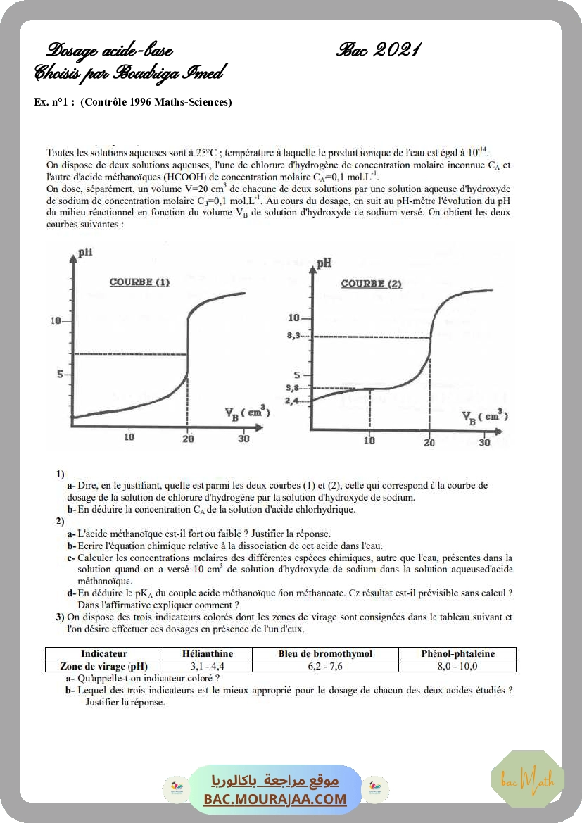 tous les sujets de Dosage-corriges