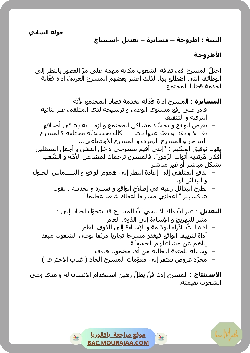 اصلاح باك المسرح الإنتاج الكتابي