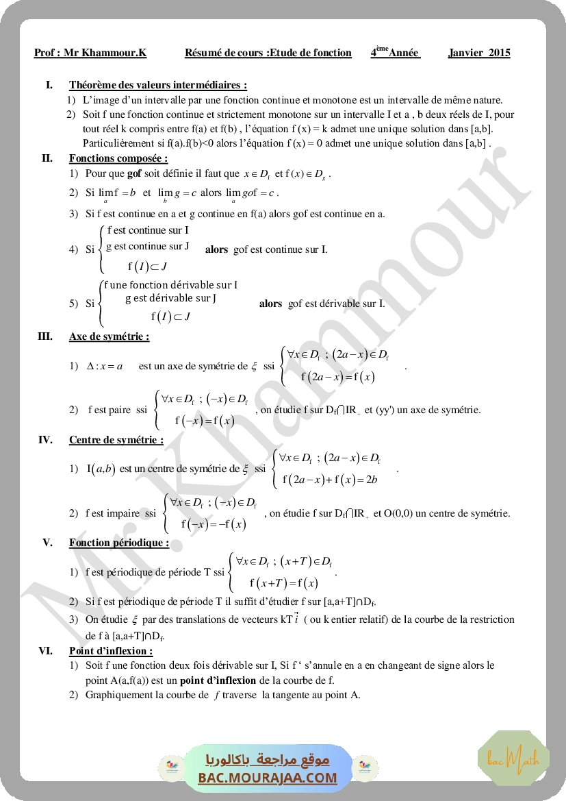 Cours Math Etude de fonction Bac Toutes Sections (2014-2015) Mr Khammour
