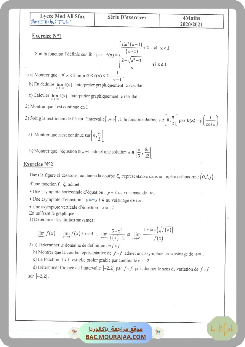 Etude de fonction ( continuite et limites )