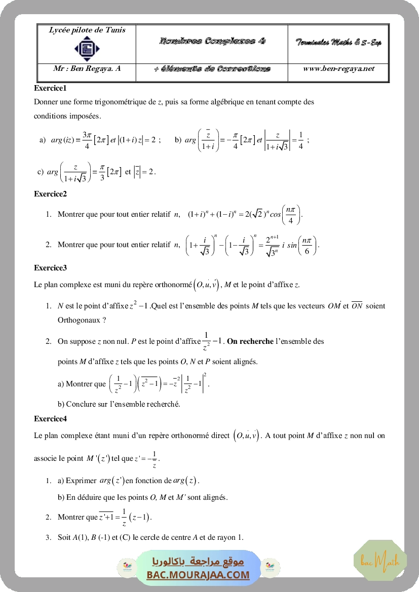 4. Complexe 4 maths S-Exp corrections 2022