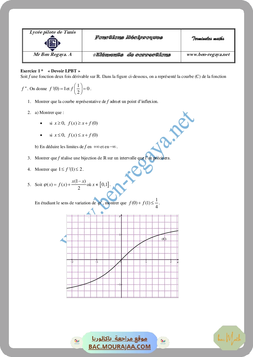 Fonctions reciproques Extraits des devoirs