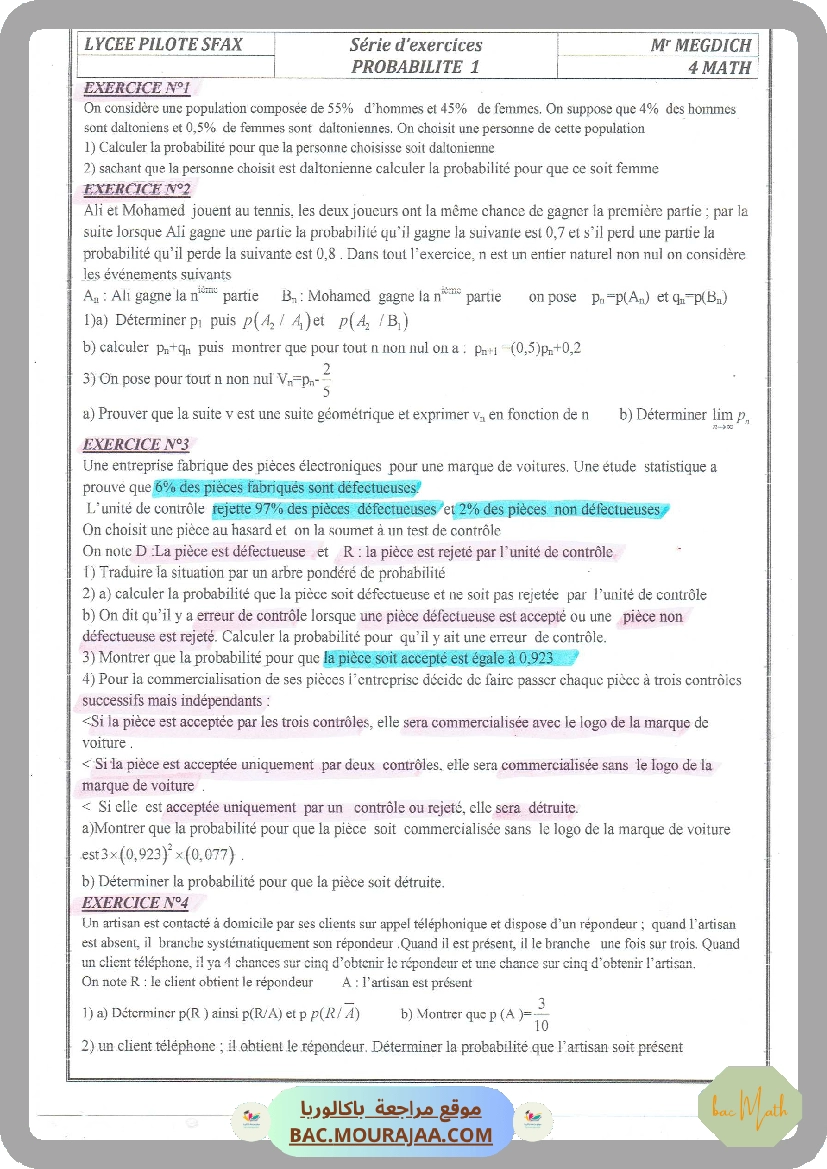 Deux series de probabilite