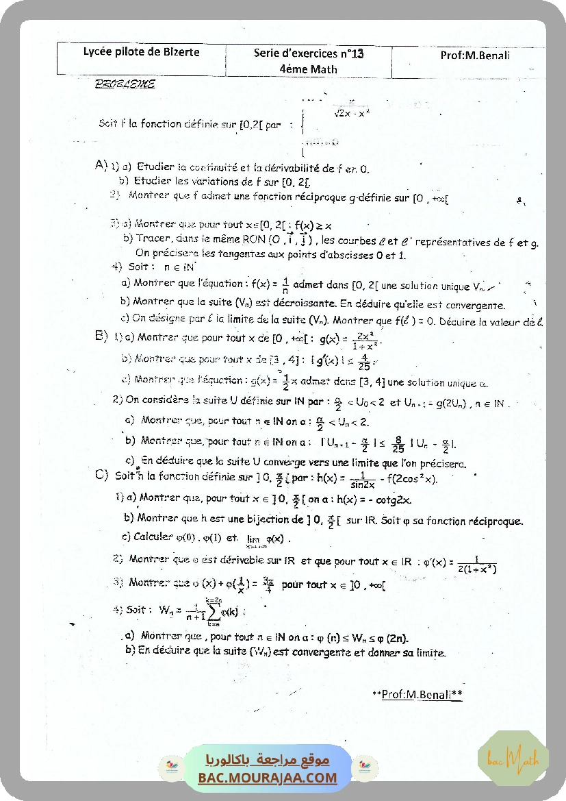 Serie 13 Etude de fonction