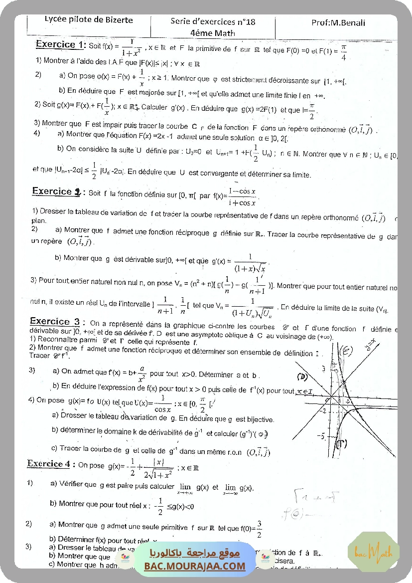Serie 18 Etude de fonctions