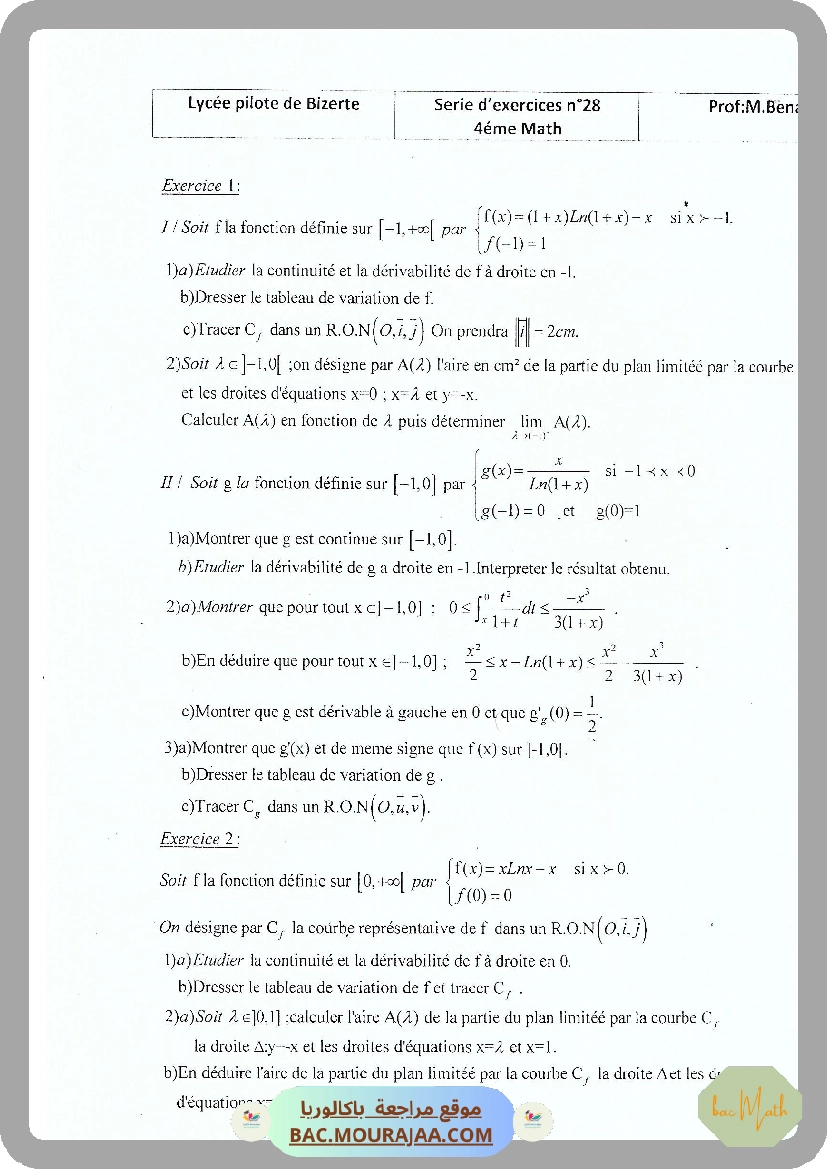 Serie 28 Etude de fonctions
