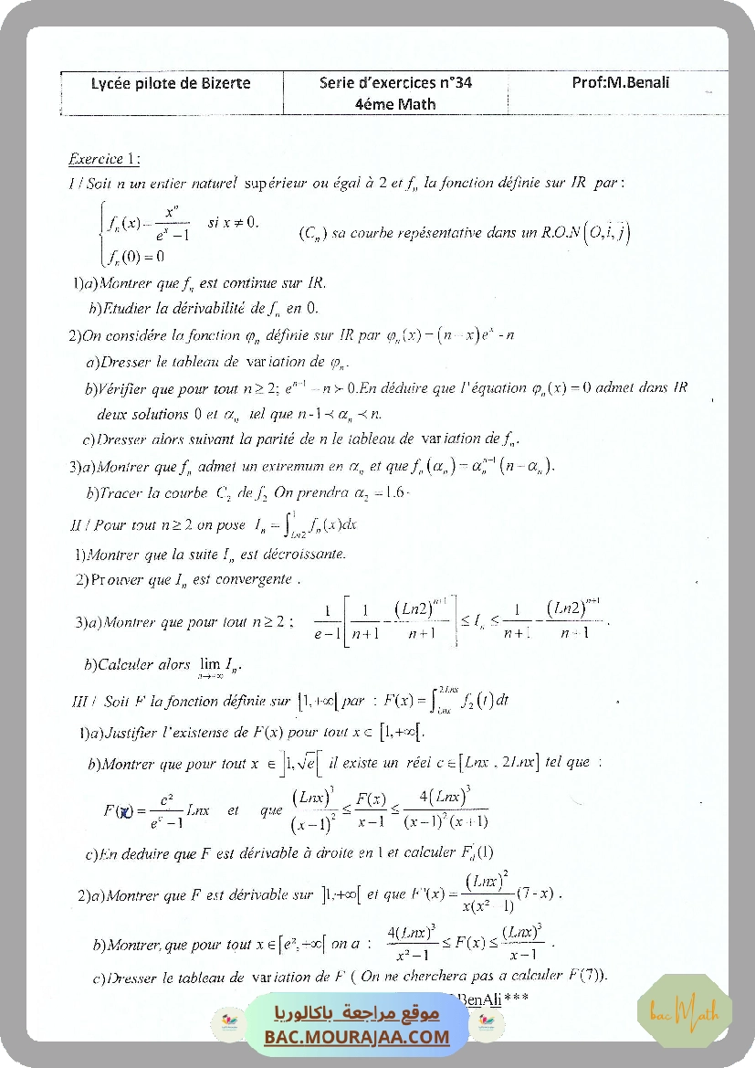 Serie 34 Etude de fonction