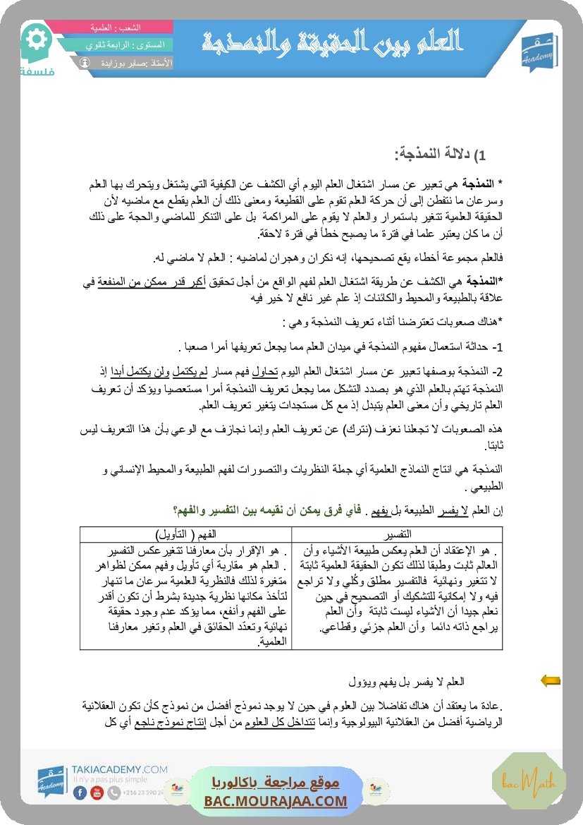العلم بين الحقيقة و النمذجة