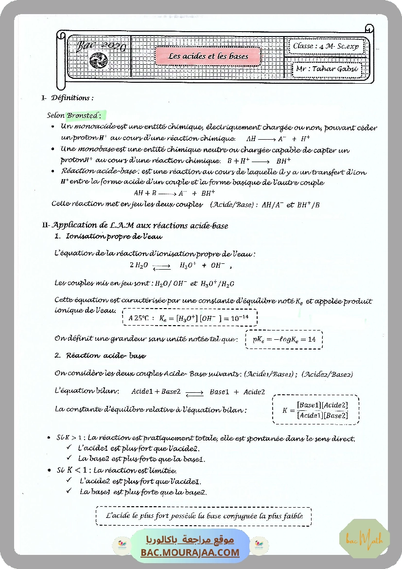 Cours Ch 4 Les acides et les bases
