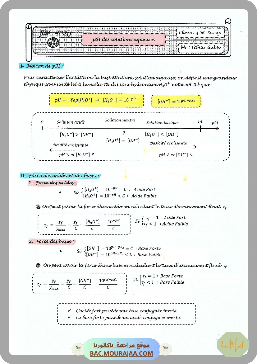 Cours Ch 5 pH des solutions acqeuses