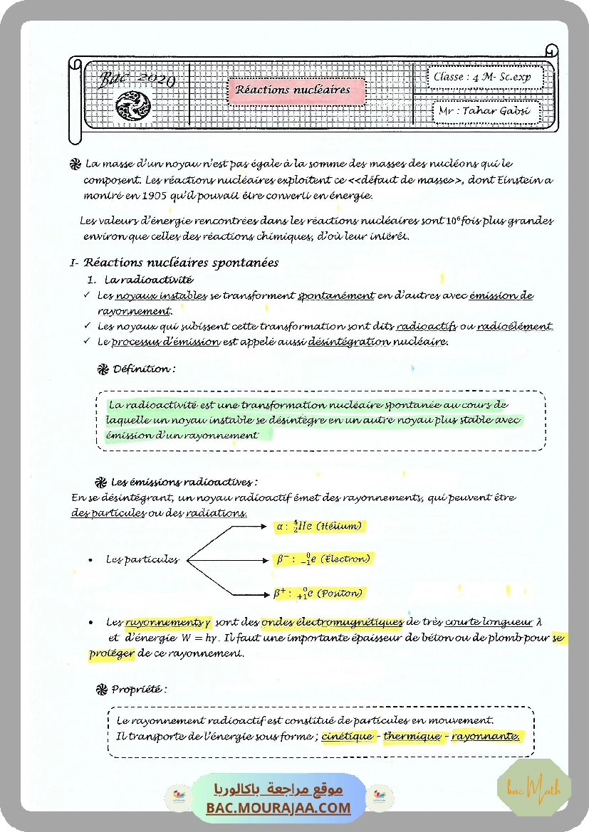 Cours Phy 12 Reactions nucleaires