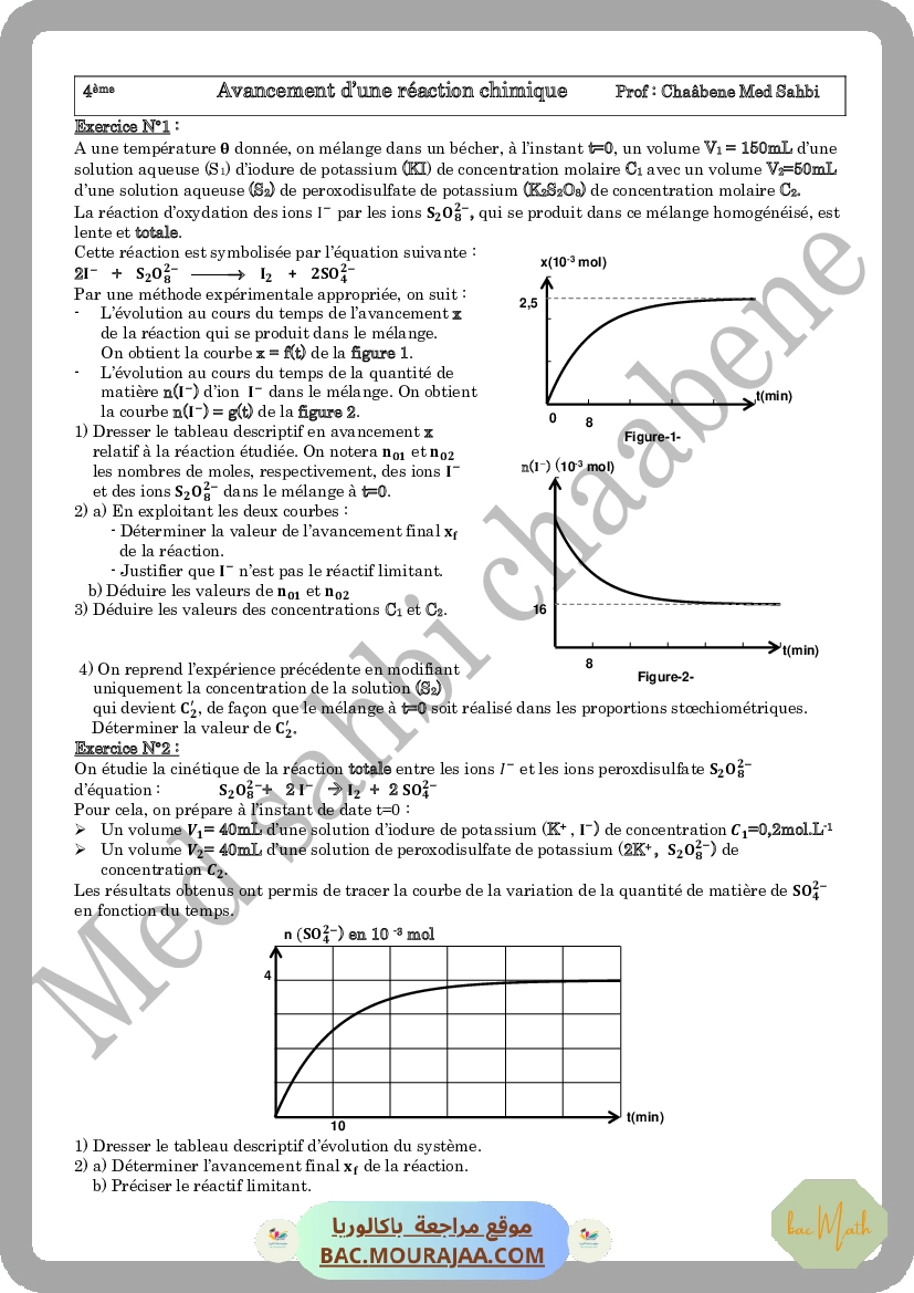 Avancement dune reaction chimique