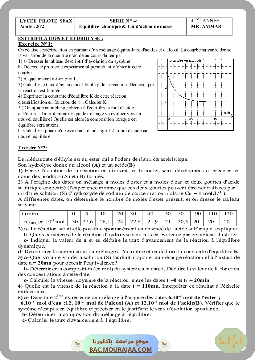 equilibre chimique et loi d action de masse