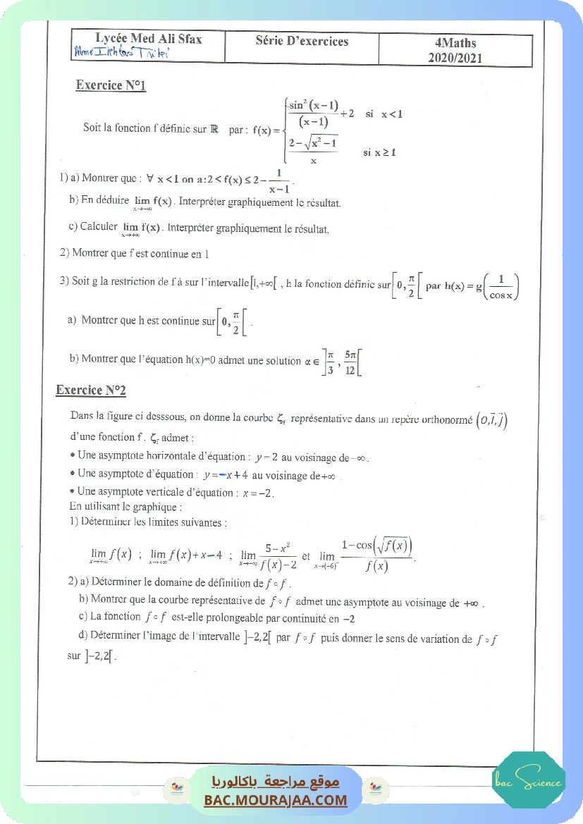 Etude de fonction ( continuite et limites )