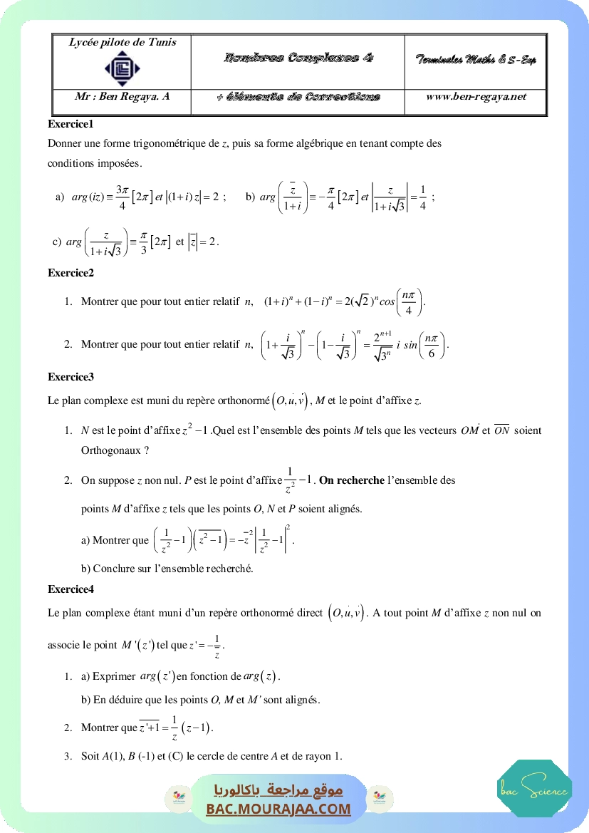 4. Complexe 4 maths S-Exp corrections 2022