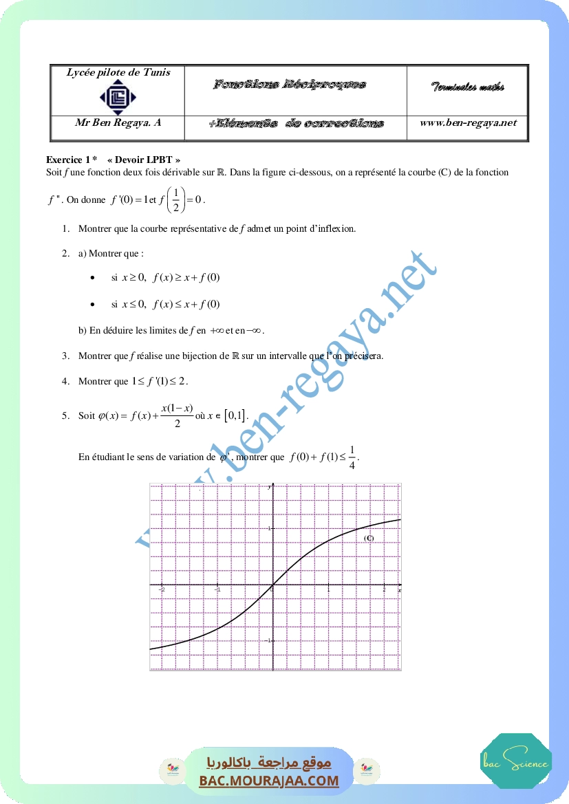 Fonctions reciproques Extraits des devoirs