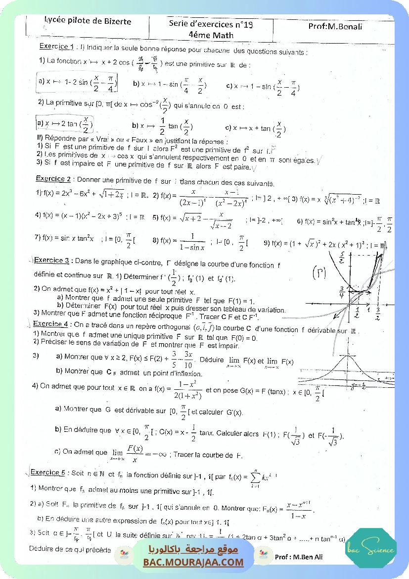 Serie 19 primitives + etude de fonctions