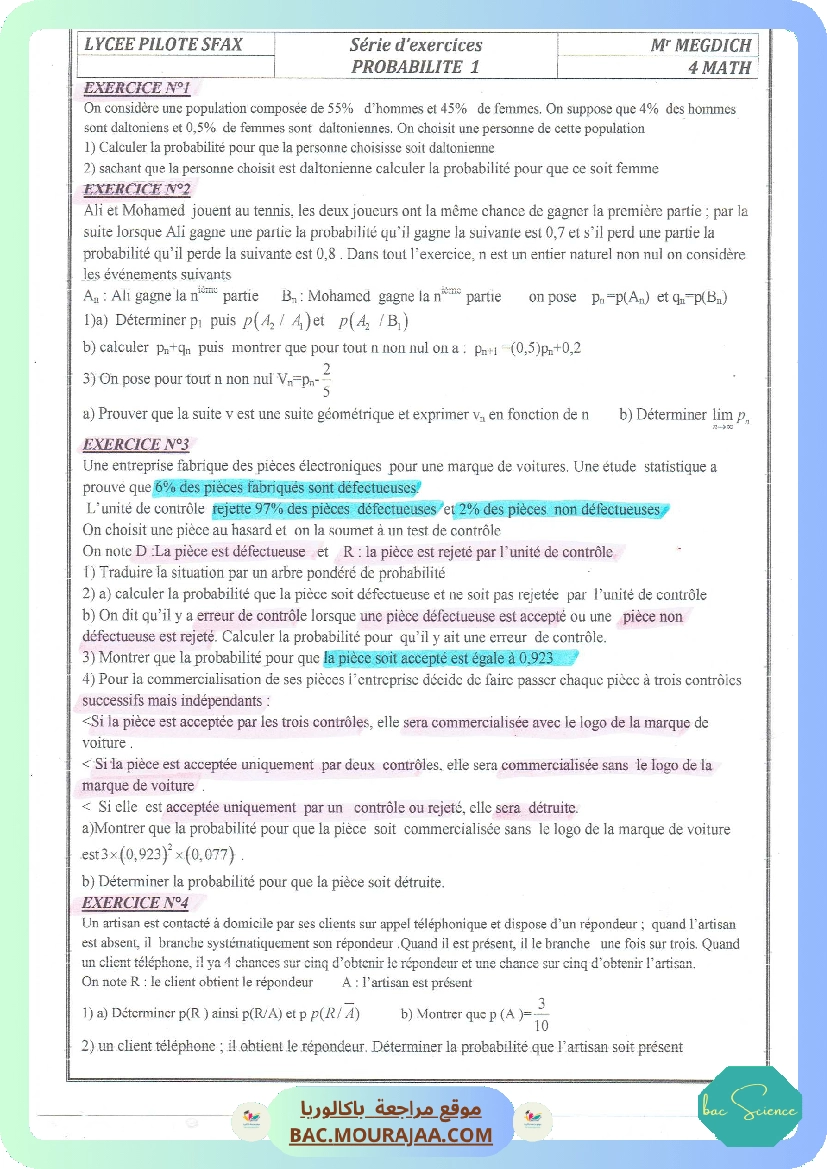 Deux series de probabilite