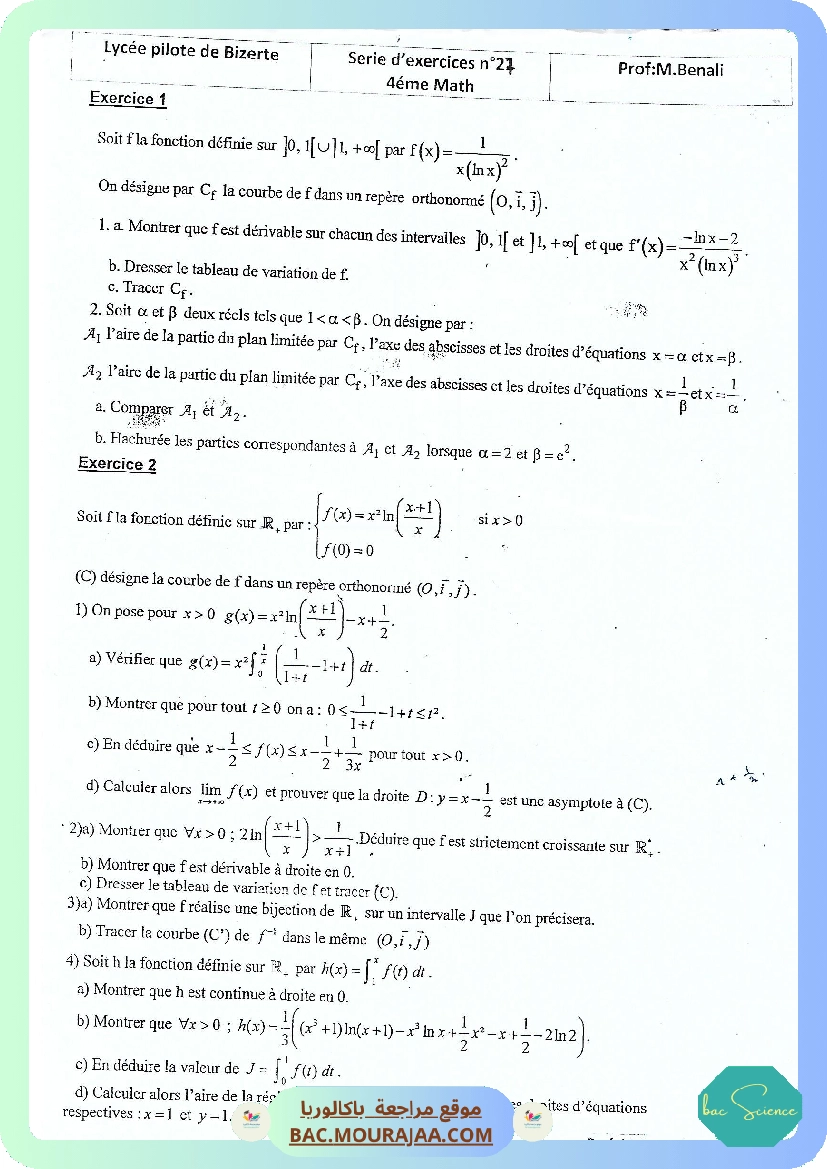 Serie 27 Etude de fonctions