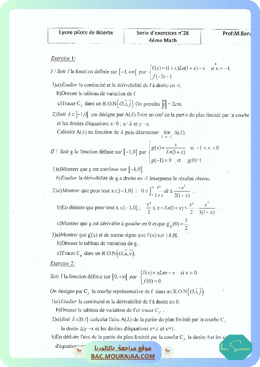 Serie 28 Etude de fonctions