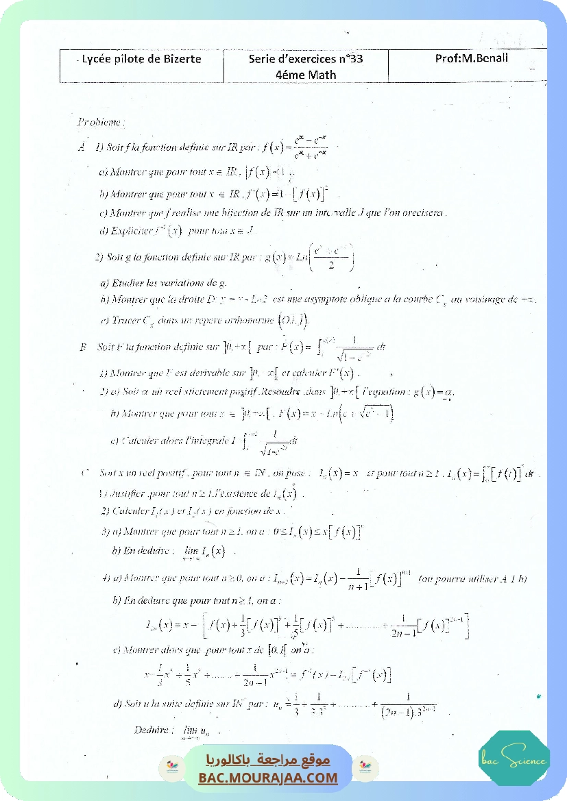 Serie 33 Etude de fonctions