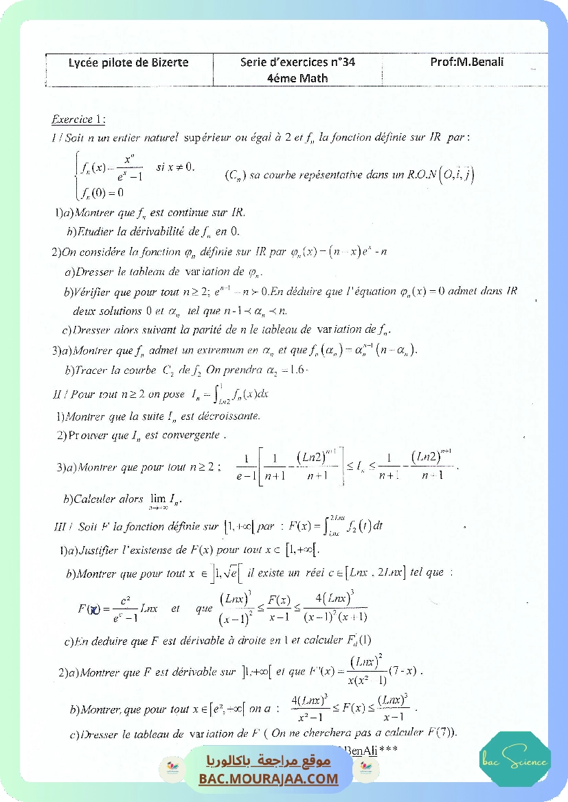 Serie 34 Etude de fonction