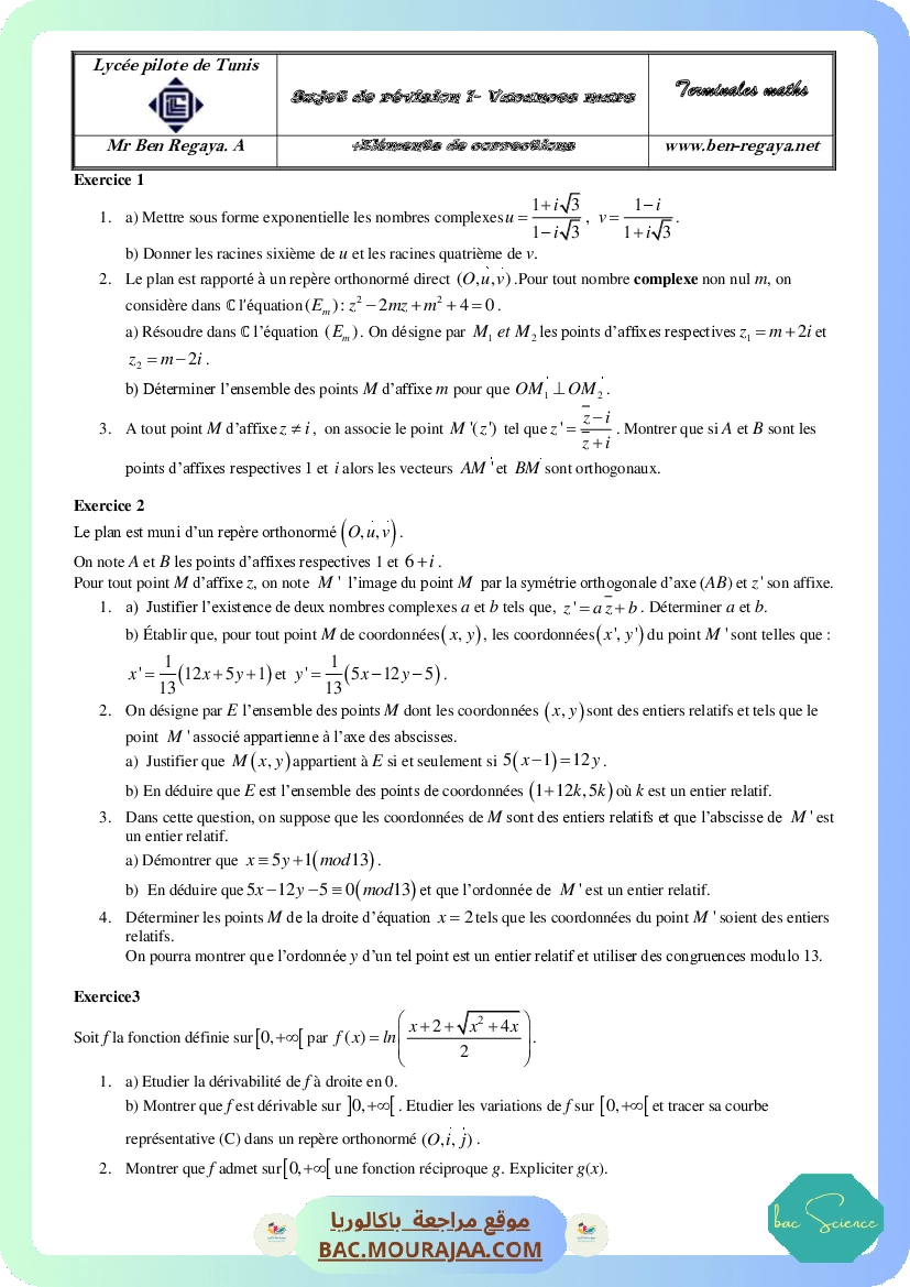Sujet de revision 1 Vacances Mars