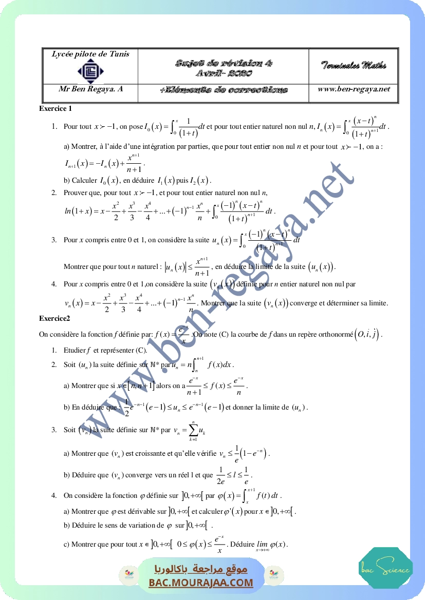 Sujet de revision 4 Vacances Avril