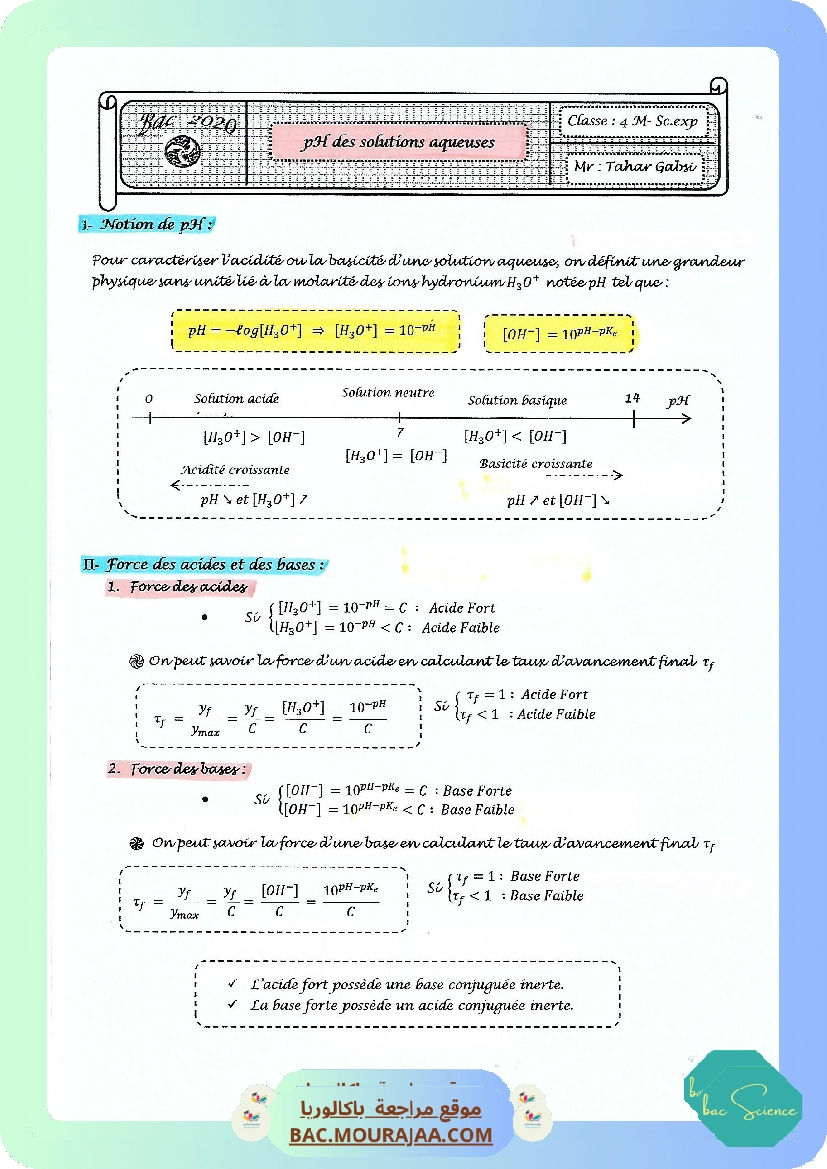 Cours Ch 5 pH des solutions acqeuses